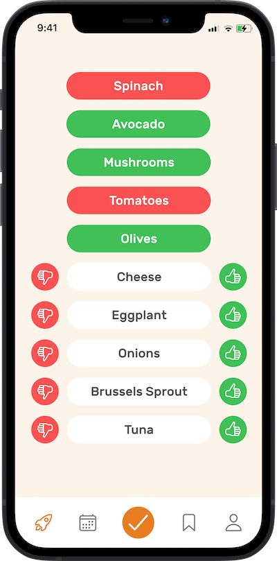 iPhone app
preferences selection screen